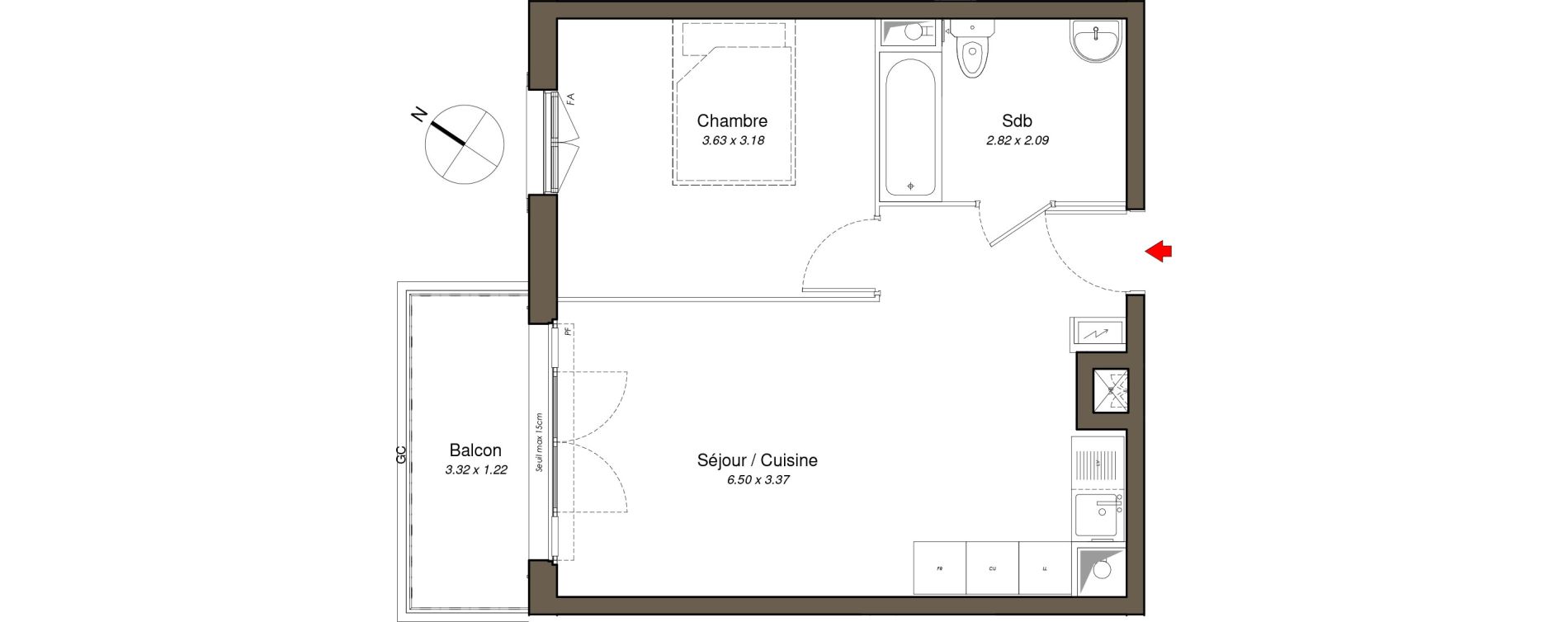 Appartement T2 de 40,98 m2 au Blanc-Mesnil Centre