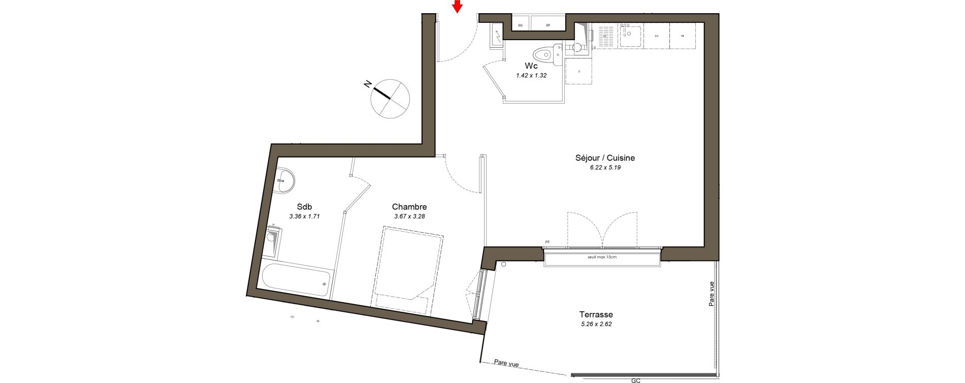 Appartement T2 de 45,07 m2 au Blanc-Mesnil Centre