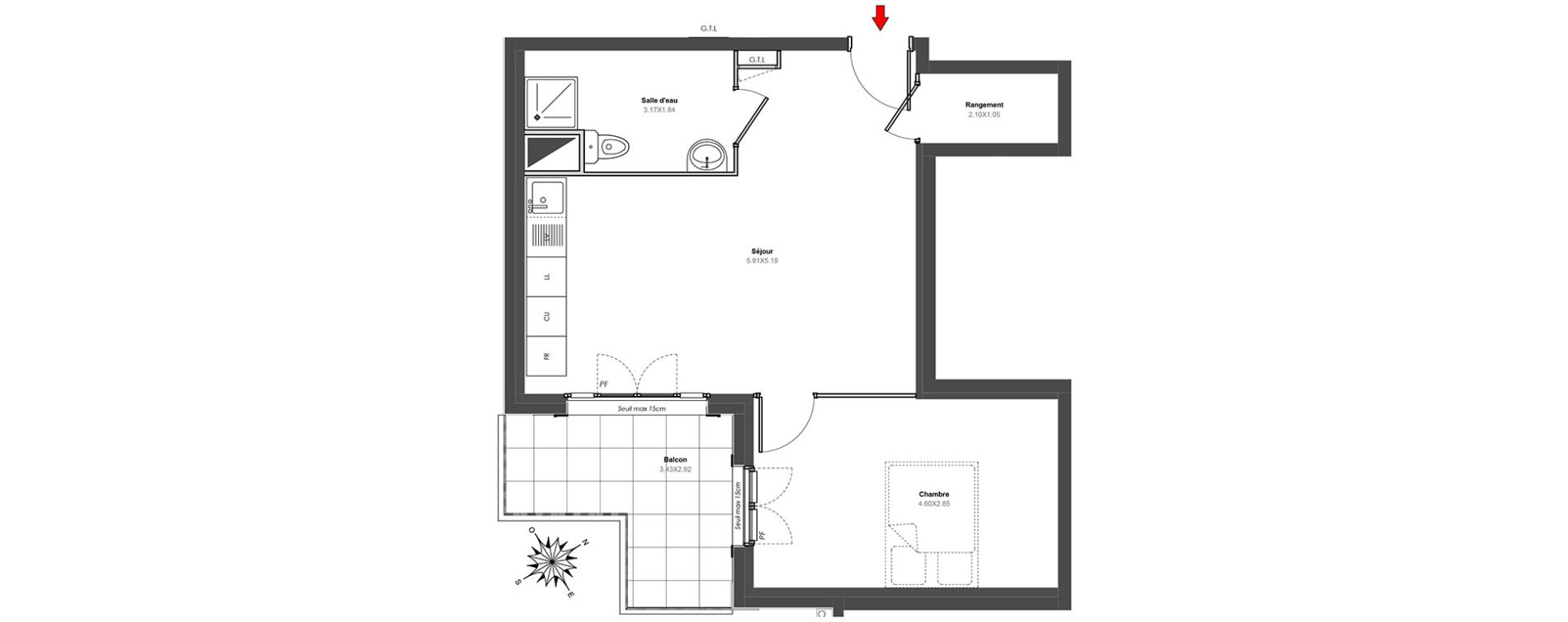 Appartement T2 de 45,06 m2 au Blanc-Mesnil Centre