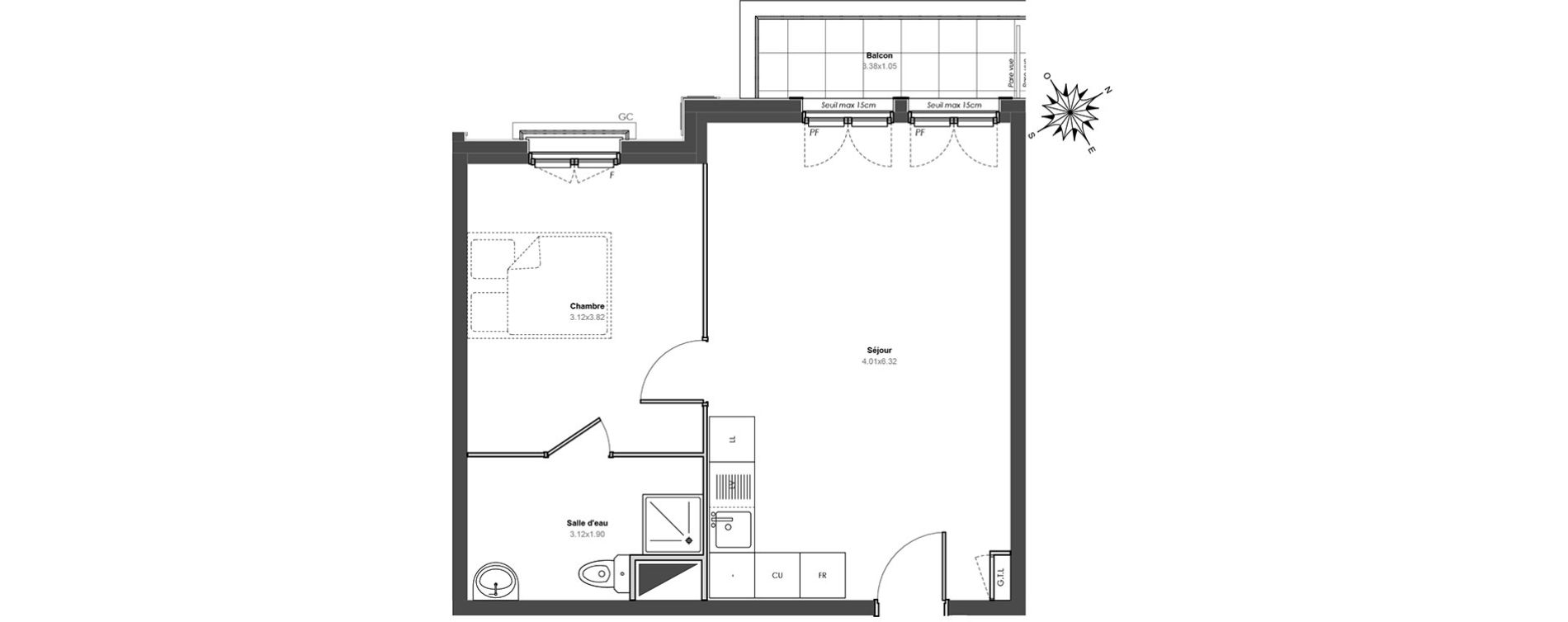Appartement T2 de 42,48 m2 au Blanc-Mesnil Centre