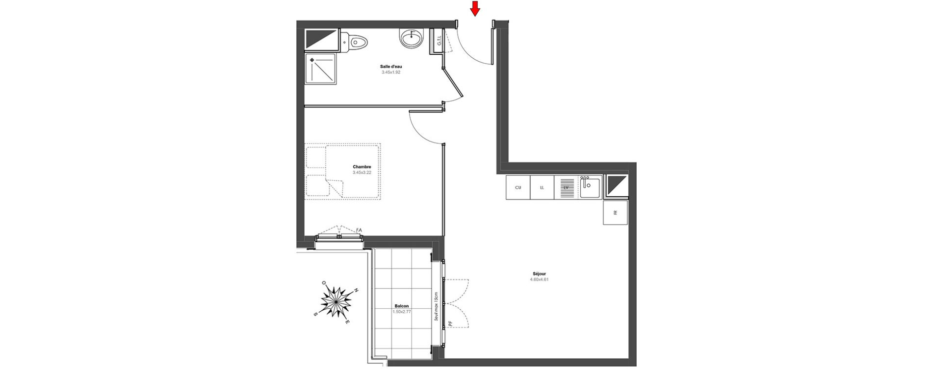 Appartement T2 de 42,54 m2 au Blanc-Mesnil Centre
