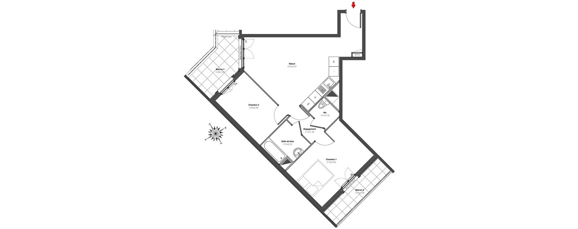 Appartement T3 de 57,64 m2 au Blanc-Mesnil Centre