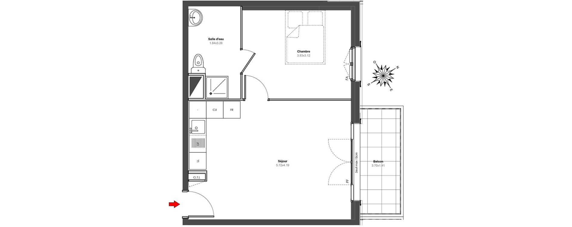 Appartement T2 de 41,14 m2 au Blanc-Mesnil Centre