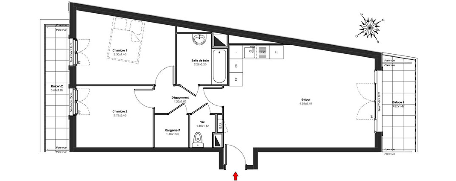 Appartement T3 de 64,41 m2 au Blanc-Mesnil Centre