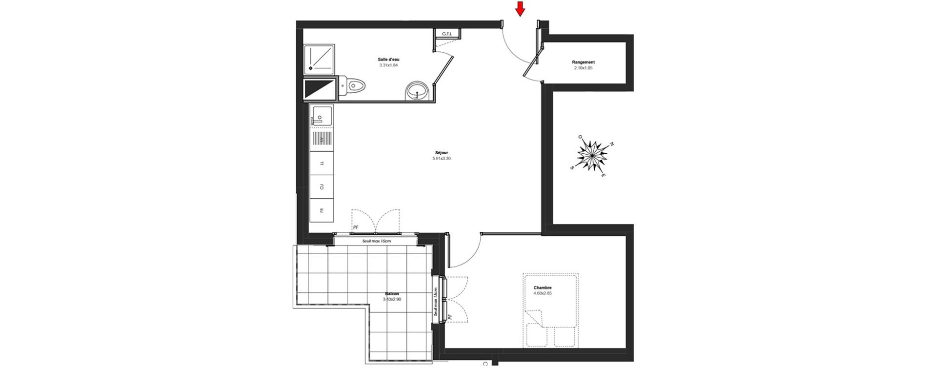 Appartement T2 de 45,32 m2 au Blanc-Mesnil Centre