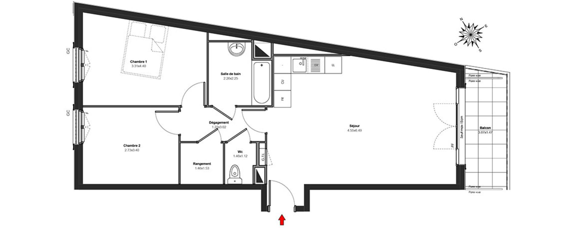 Appartement T3 de 64,41 m2 au Blanc-Mesnil Centre