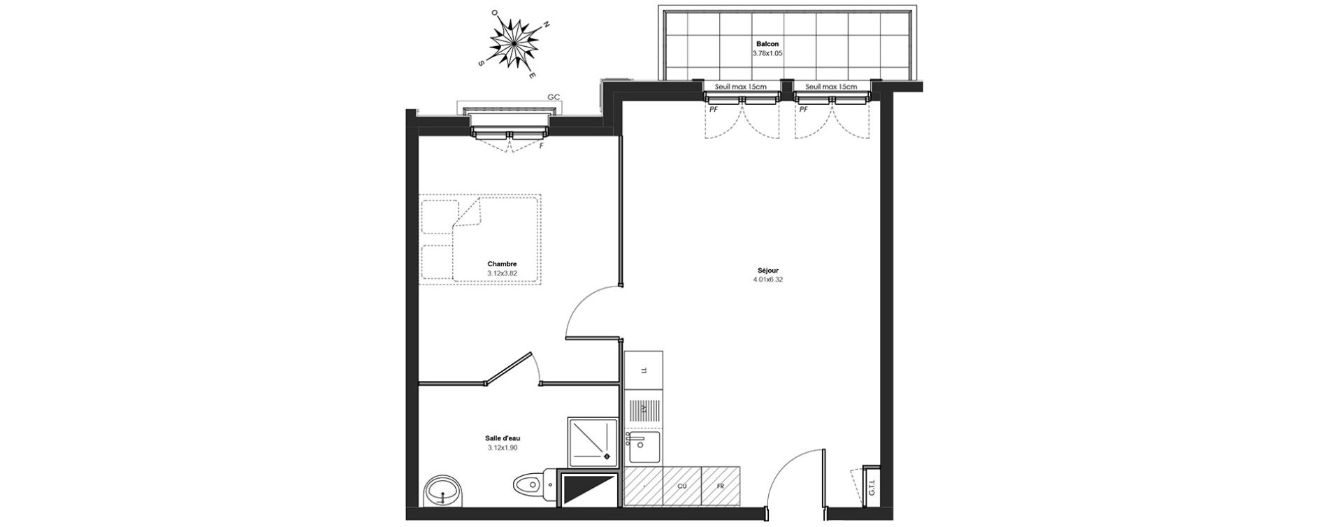 Appartement T2 de 42,48 m2 au Blanc-Mesnil Centre