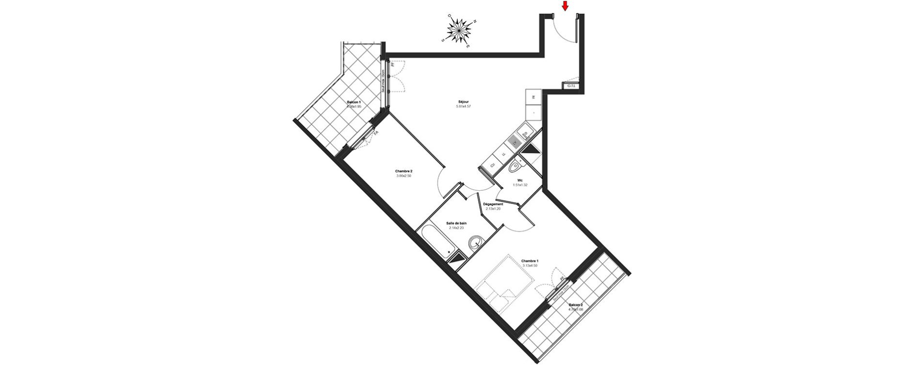 Appartement T3 de 57,64 m2 au Blanc-Mesnil Centre