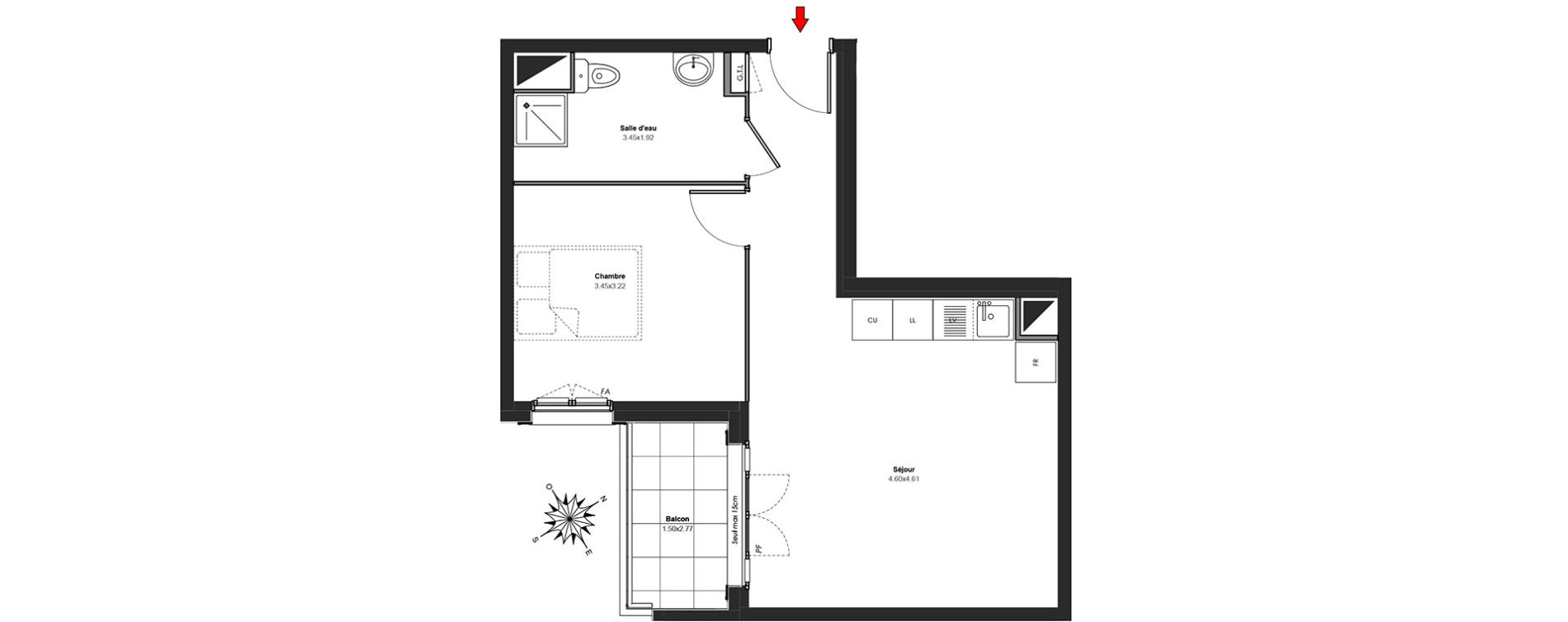 Appartement T2 de 42,54 m2 au Blanc-Mesnil Centre