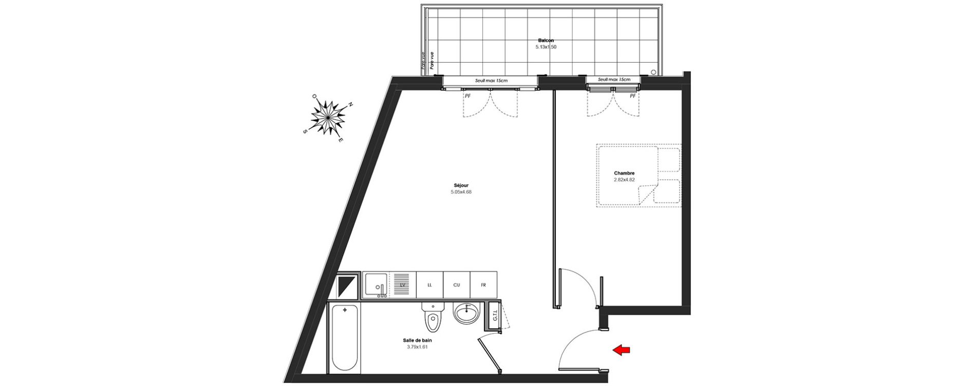 Appartement T2 de 42,16 m2 au Blanc-Mesnil Centre