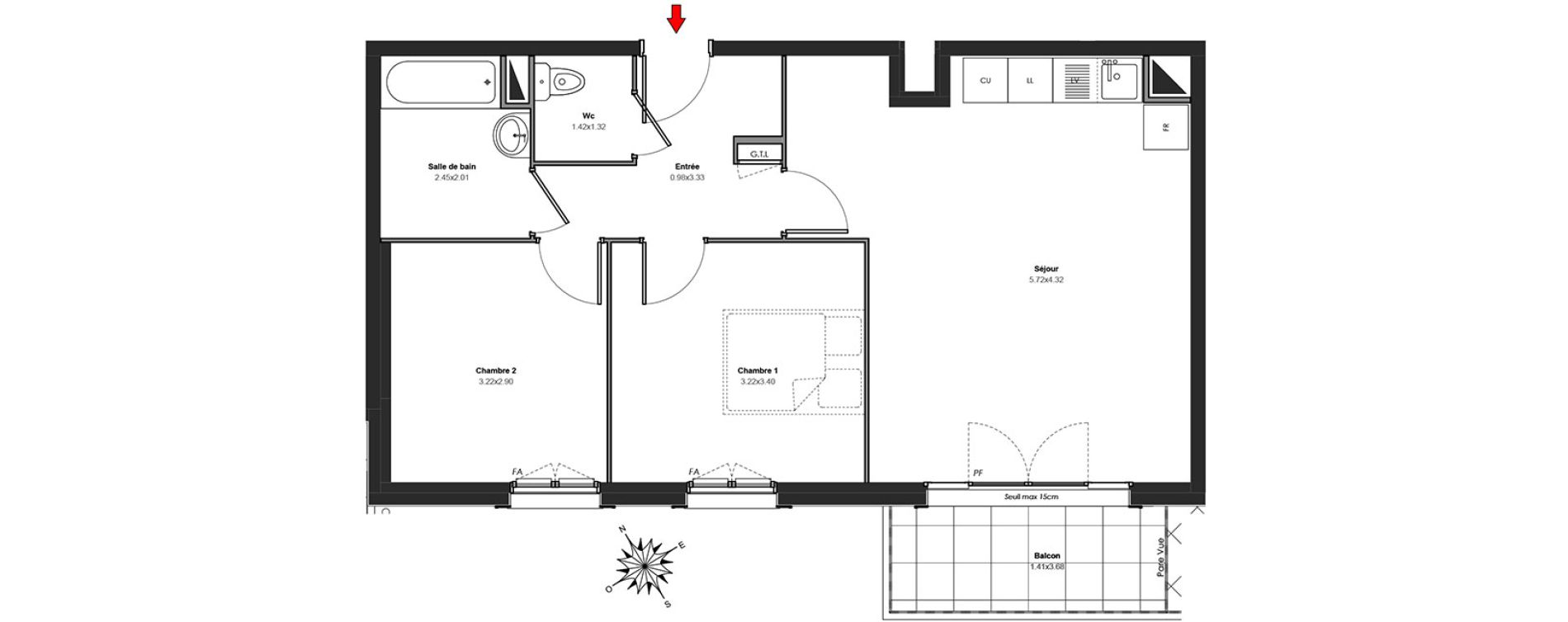 Appartement T3 de 59,18 m2 au Blanc-Mesnil Centre
