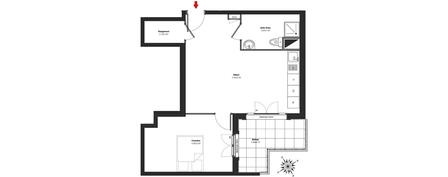 Appartement T2 de 45,54 m2 au Blanc-Mesnil Centre