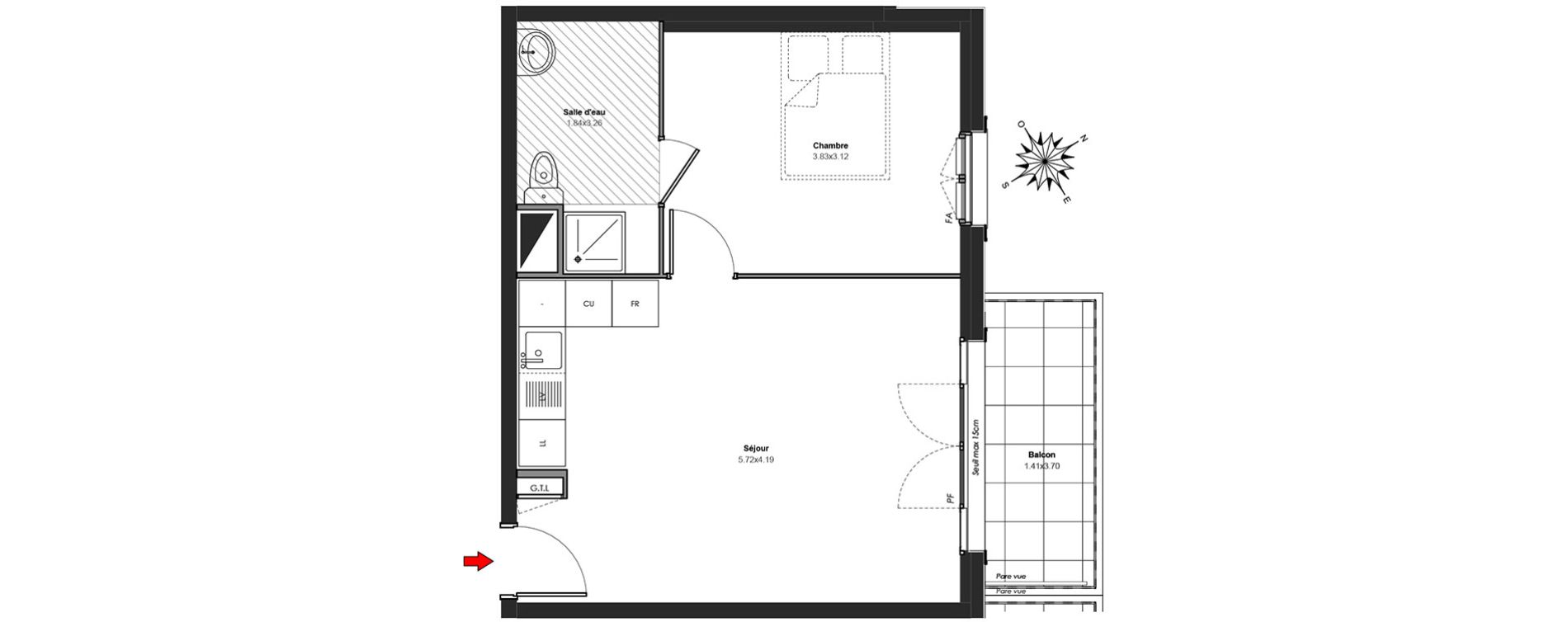 Appartement T2 de 41,14 m2 au Blanc-Mesnil Centre