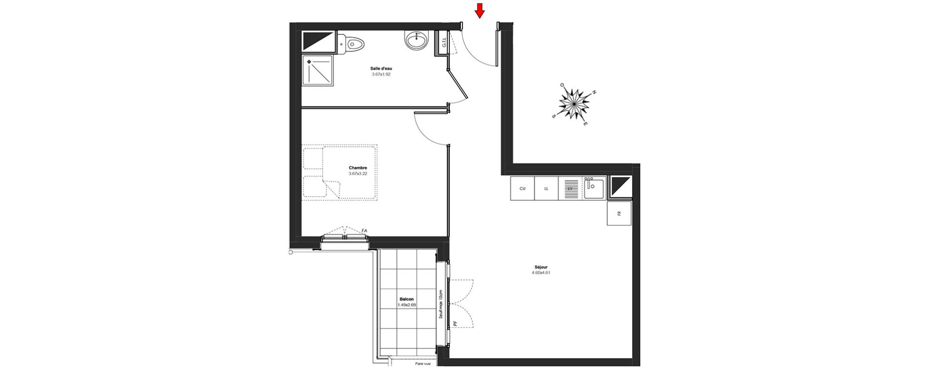 Appartement T2 de 43,65 m2 au Blanc-Mesnil Centre