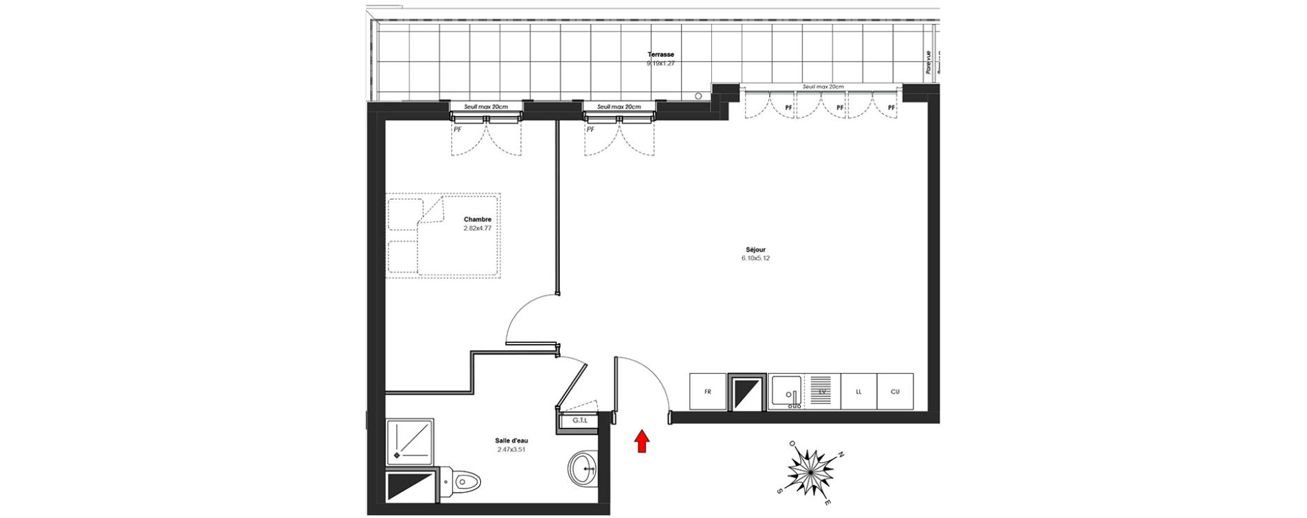 Appartement T2 de 47,96 m2 au Blanc-Mesnil Centre