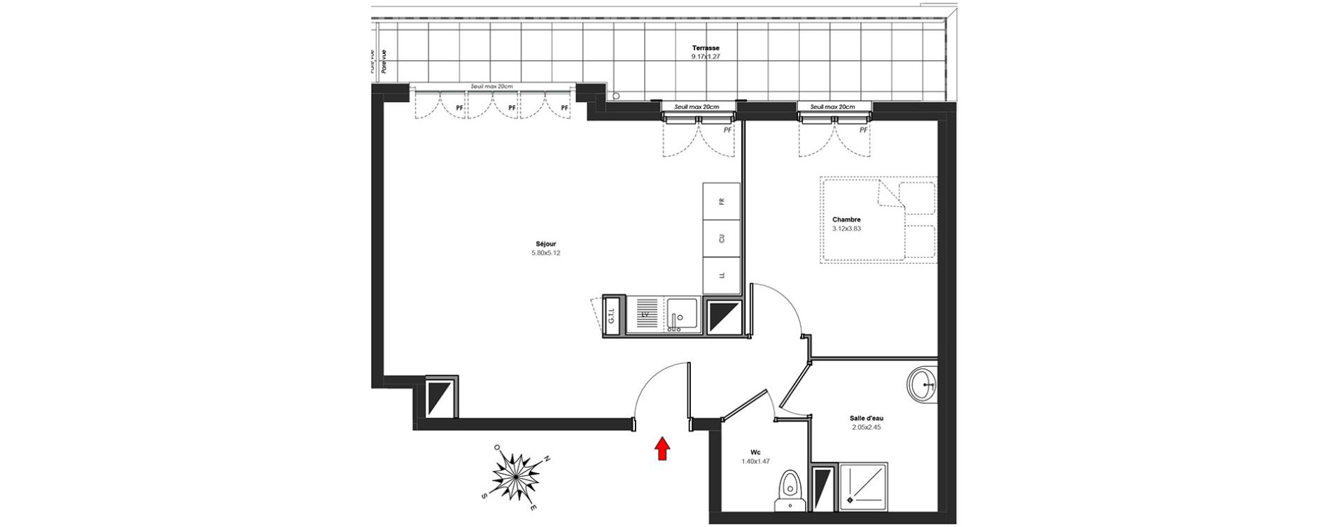 Appartement T2 de 47,06 m2 au Blanc-Mesnil Centre