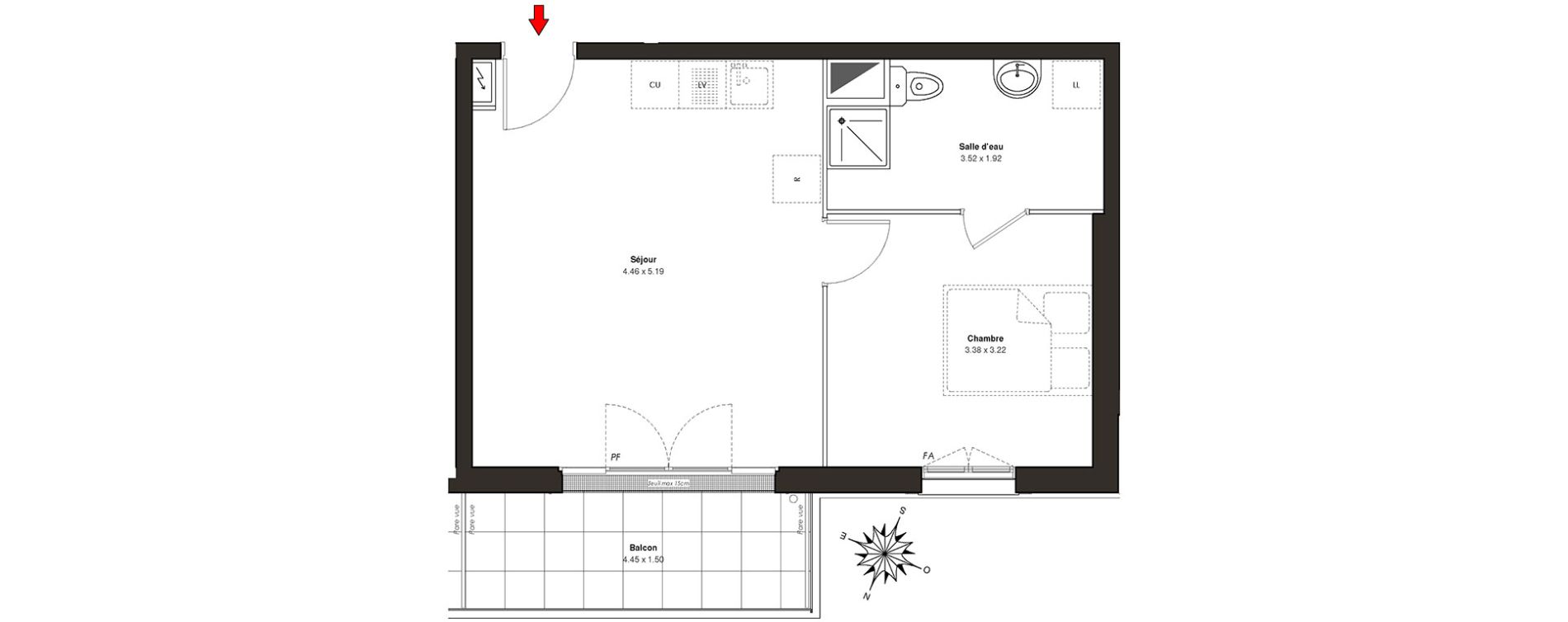 Appartement T2 de 40,09 m2 au Blanc-Mesnil Centre