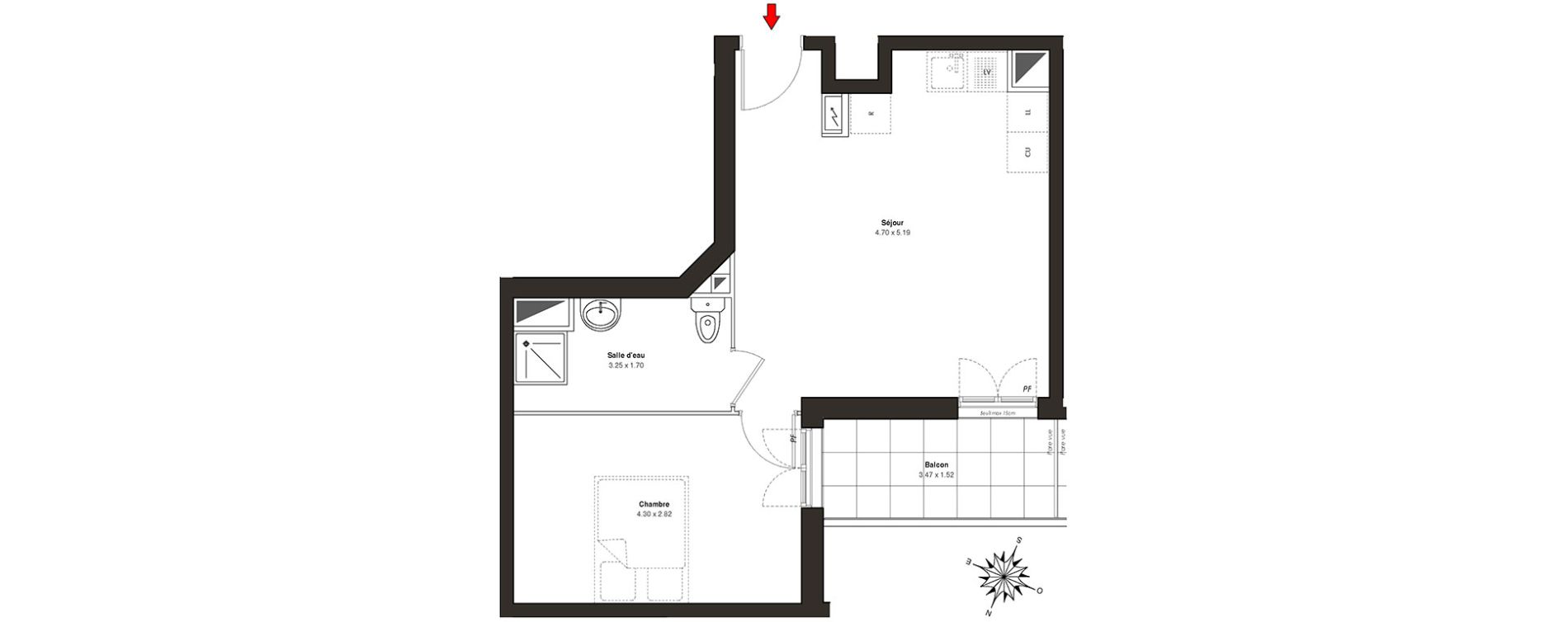 Appartement T2 de 40,47 m2 au Blanc-Mesnil Centre