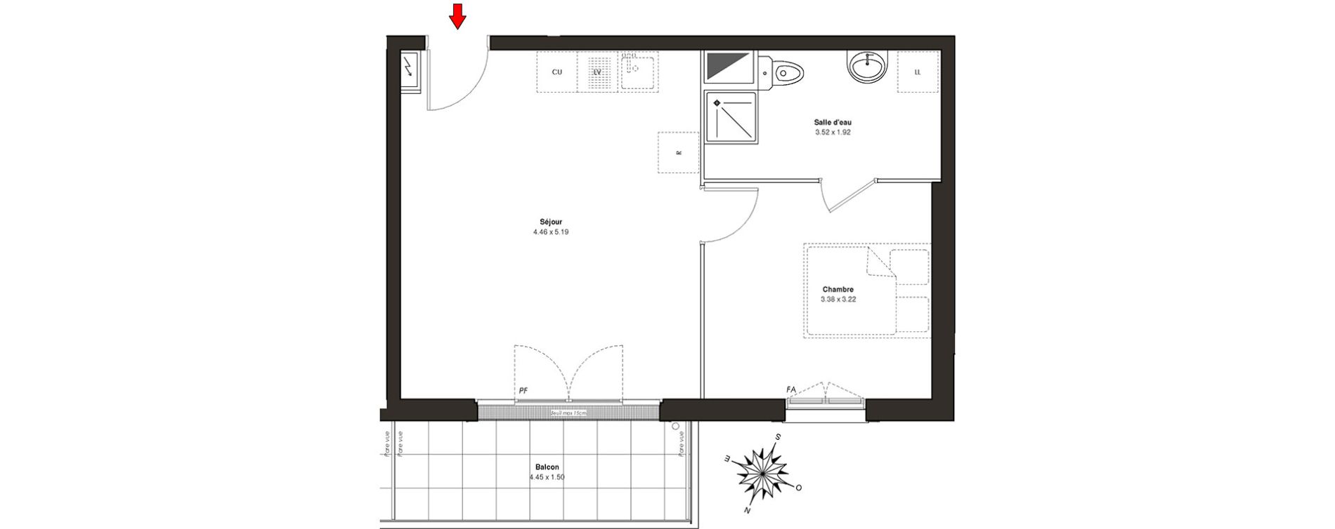 Appartement T2 de 40,09 m2 au Blanc-Mesnil Centre