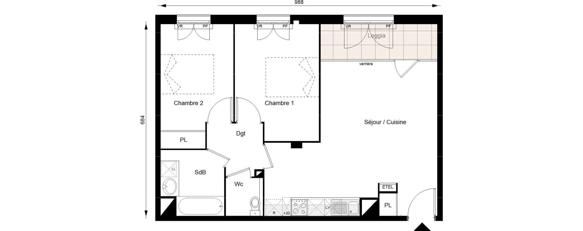 Appartement T3 de 59,60 m2 au Blanc-Mesnil Gare