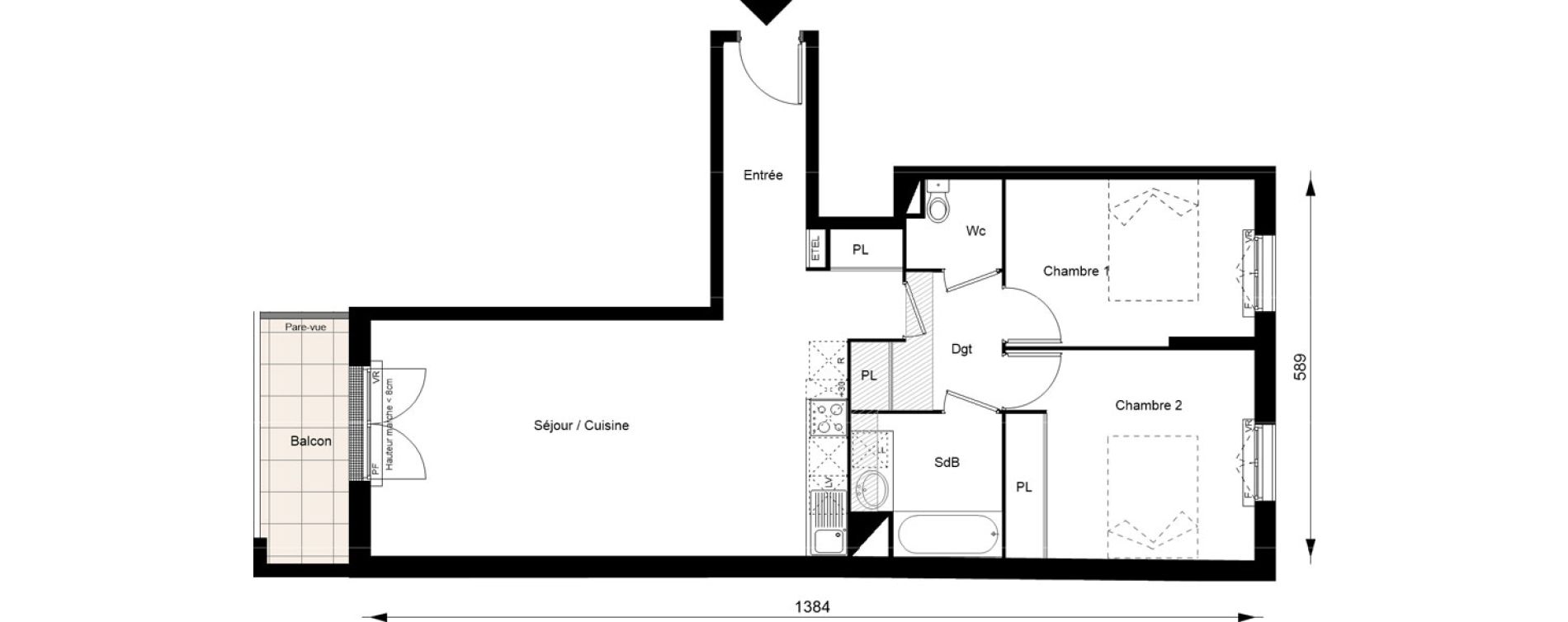 Appartement T3 de 69,00 m2 au Blanc-Mesnil Gare