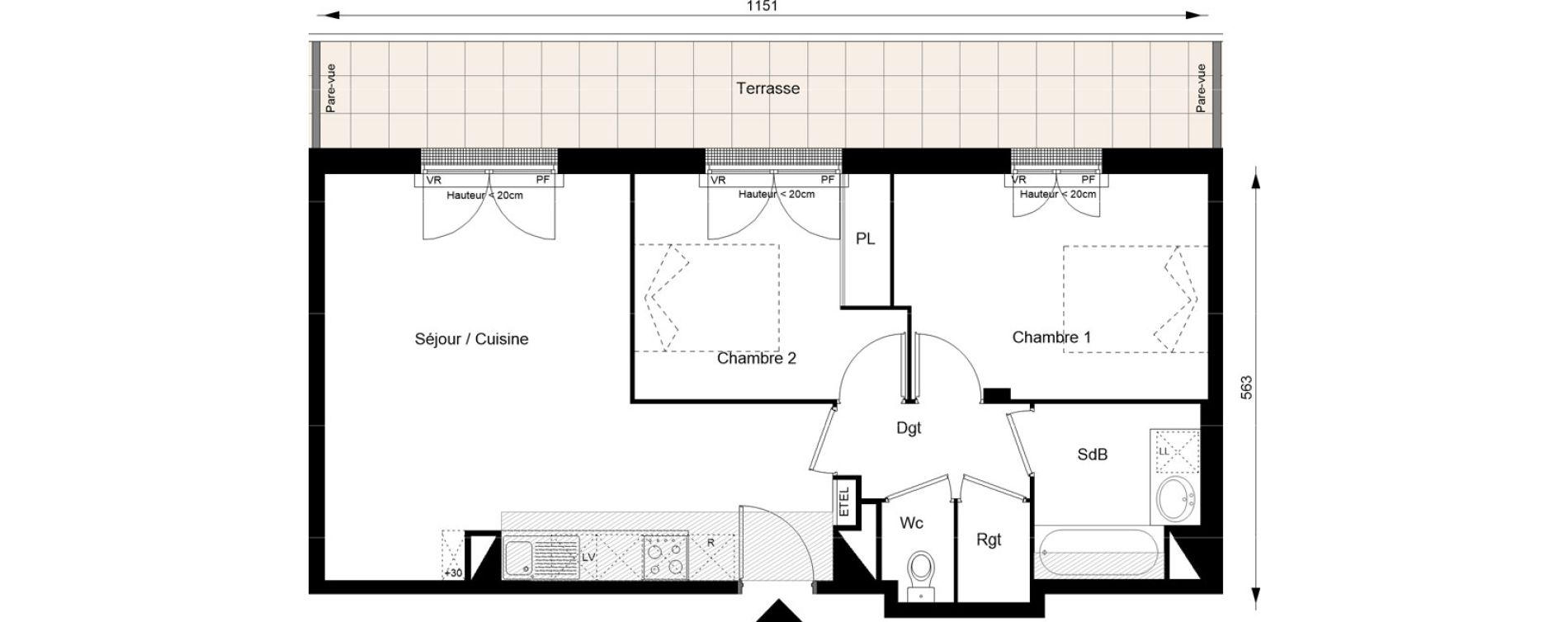 Appartement T3 de 59,60 m2 au Blanc-Mesnil Gare