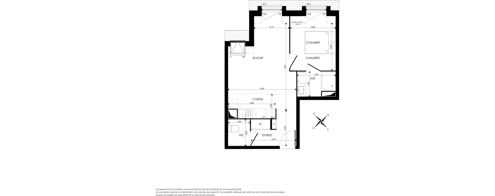 Appartement T2 de 40,25 m2 au Blanc-Mesnil Centre