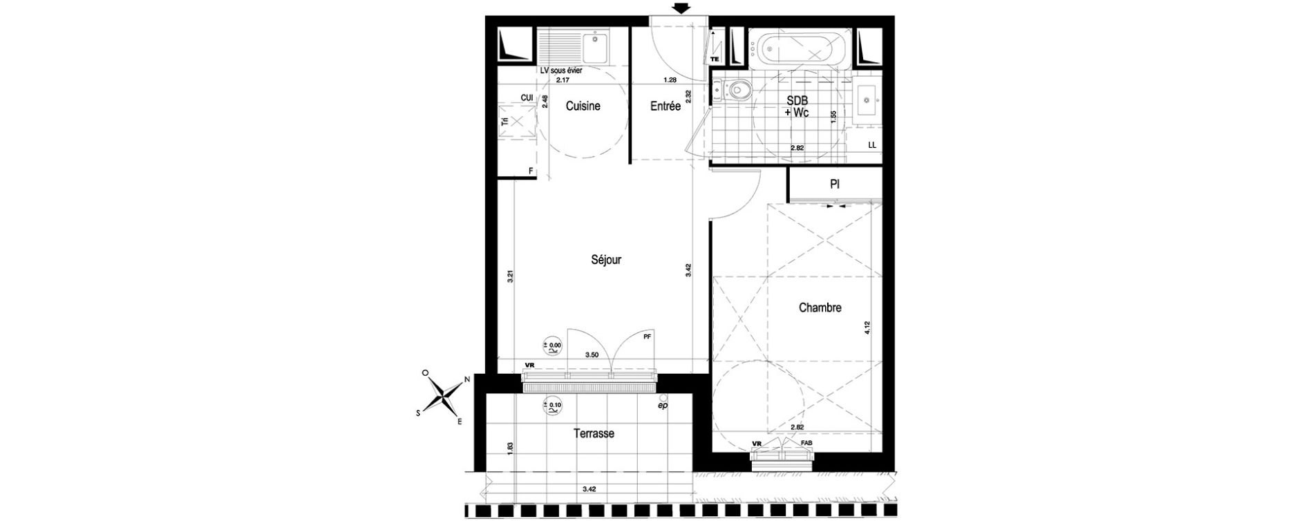 Appartement T2 de 38,38 m2 au Blanc-Mesnil Centre