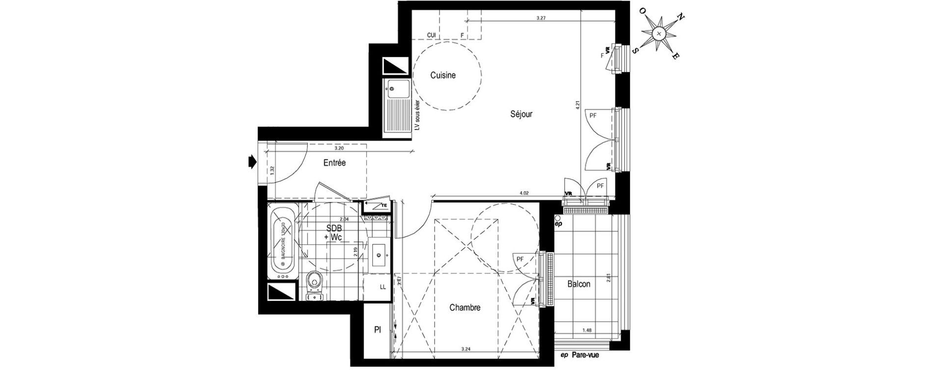 Appartement T2 de 41,60 m2 au Blanc-Mesnil Centre
