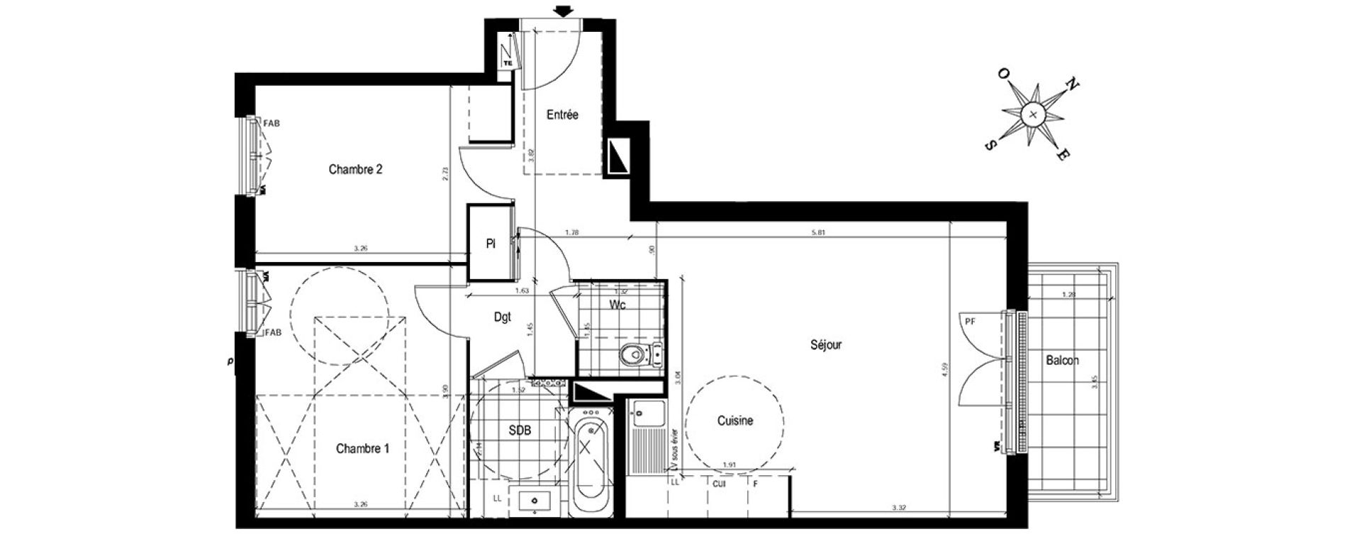 Appartement T3 de 63,89 m2 au Blanc-Mesnil Centre