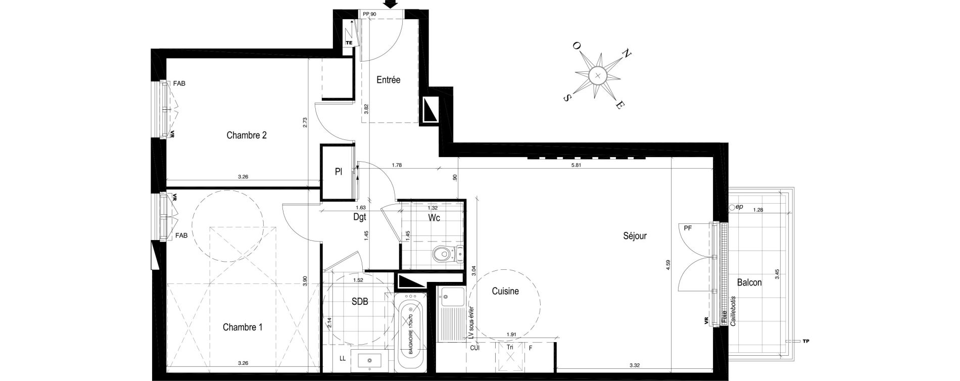 Appartement T3 de 63,89 m2 au Blanc-Mesnil Centre