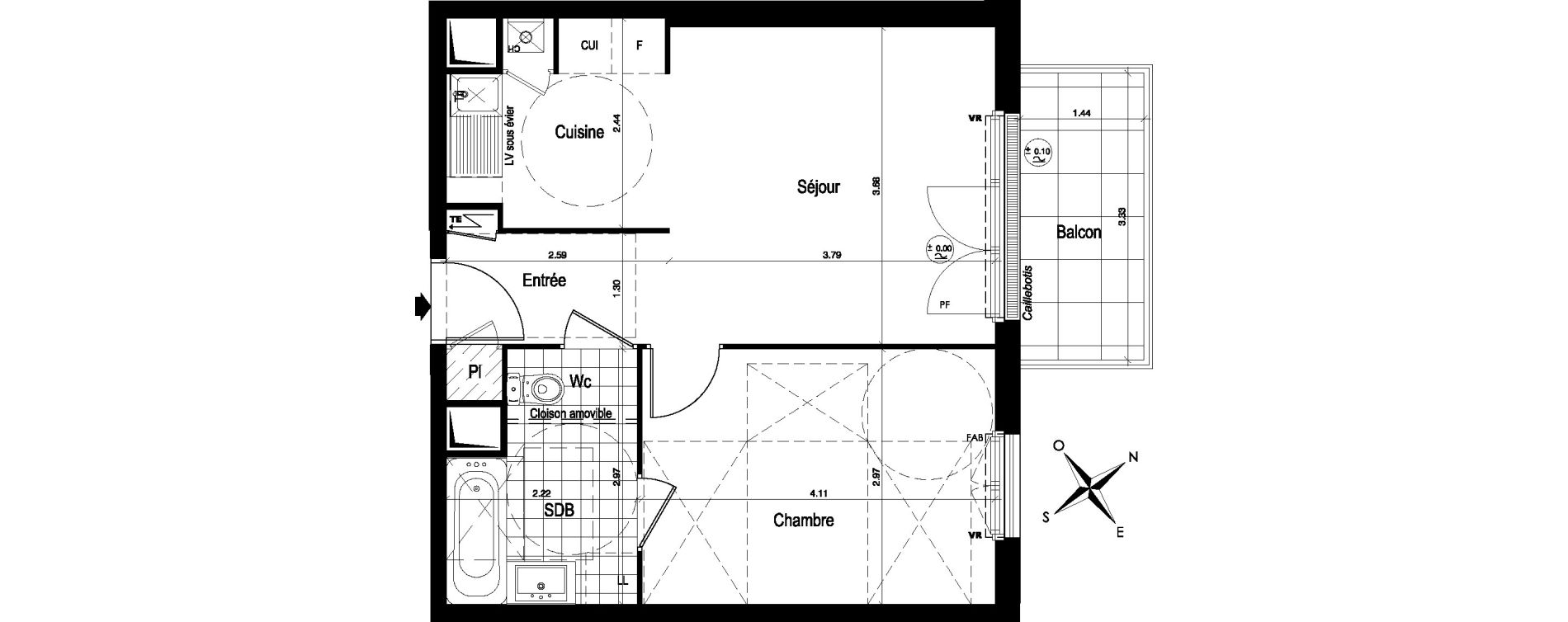 Appartement T2 de 41,33 m2 au Blanc-Mesnil Centre