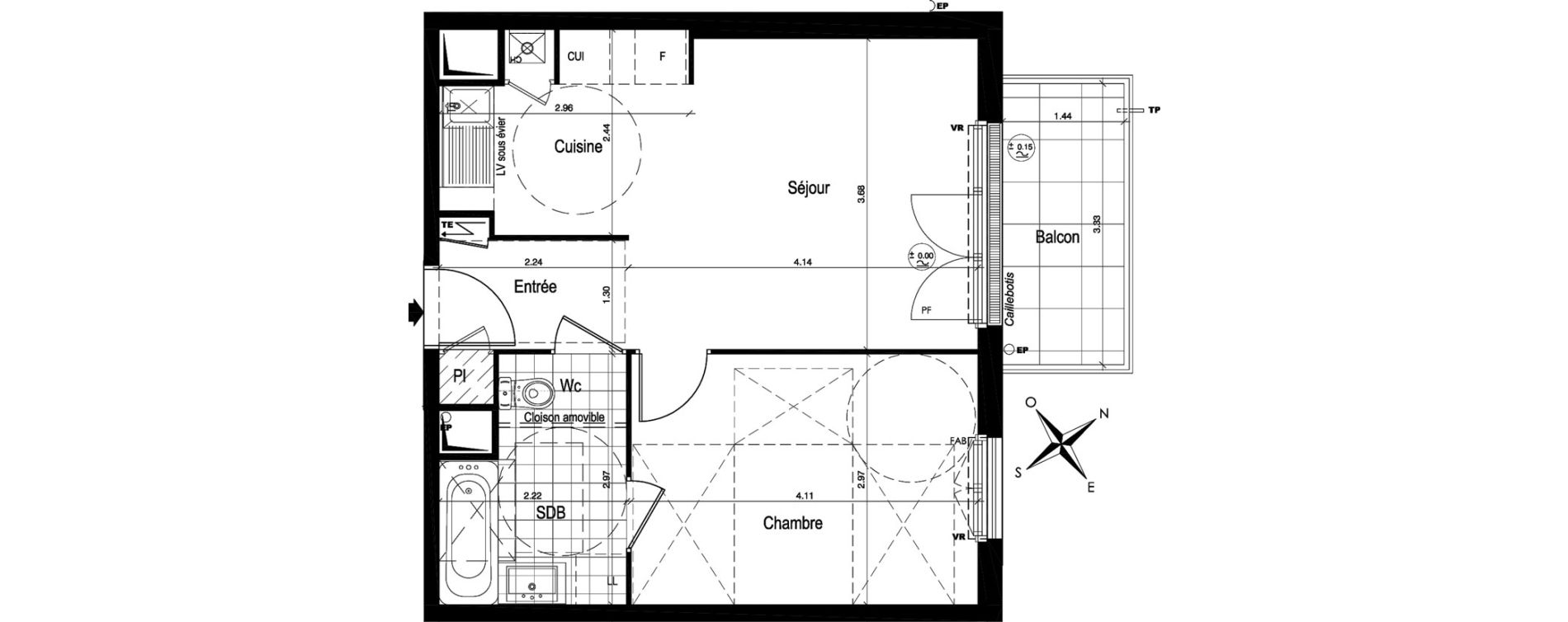 Appartement T2 de 41,29 m2 au Blanc-Mesnil Centre