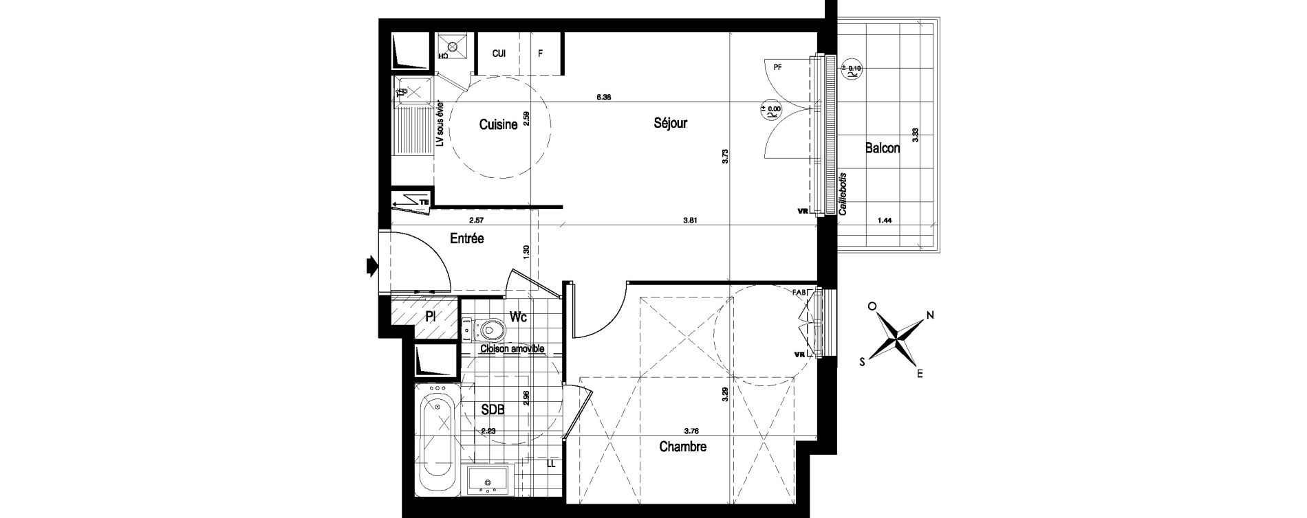 Appartement T2 de 41,87 m2 au Blanc-Mesnil Centre