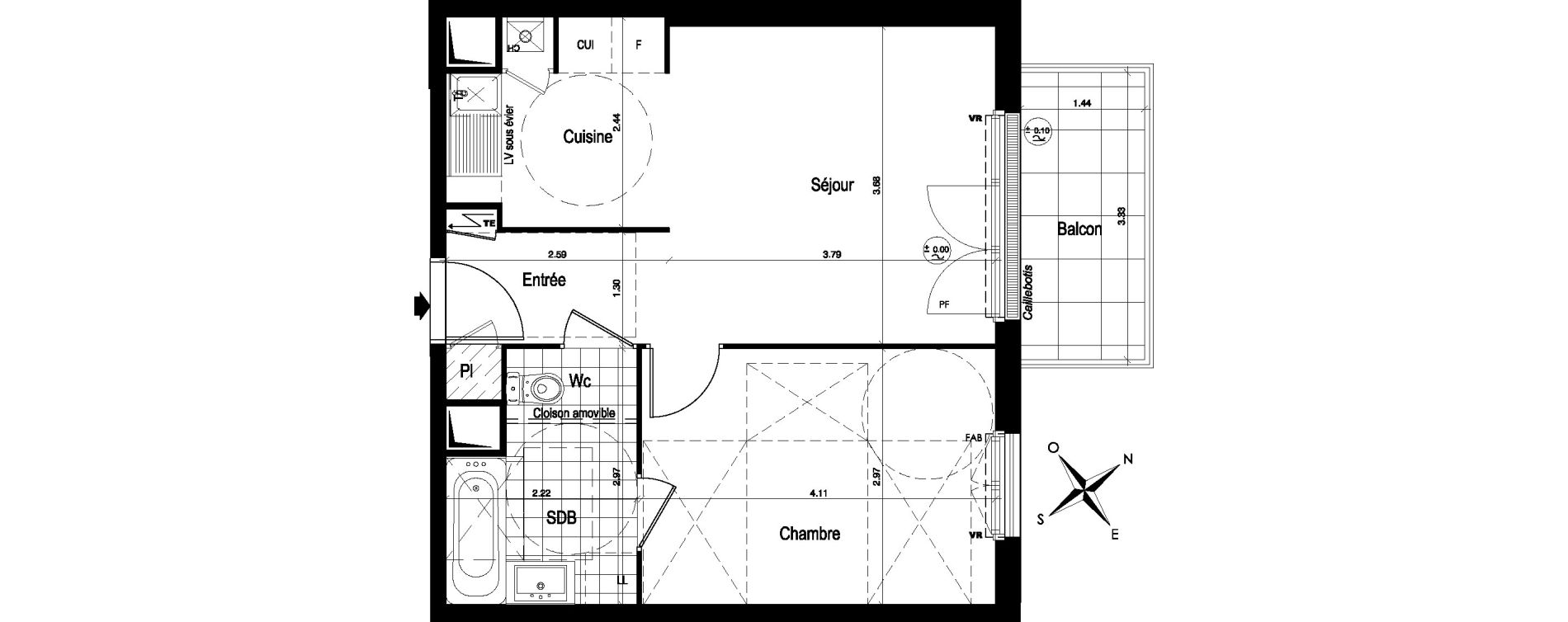 Appartement T2 de 41,33 m2 au Blanc-Mesnil Centre