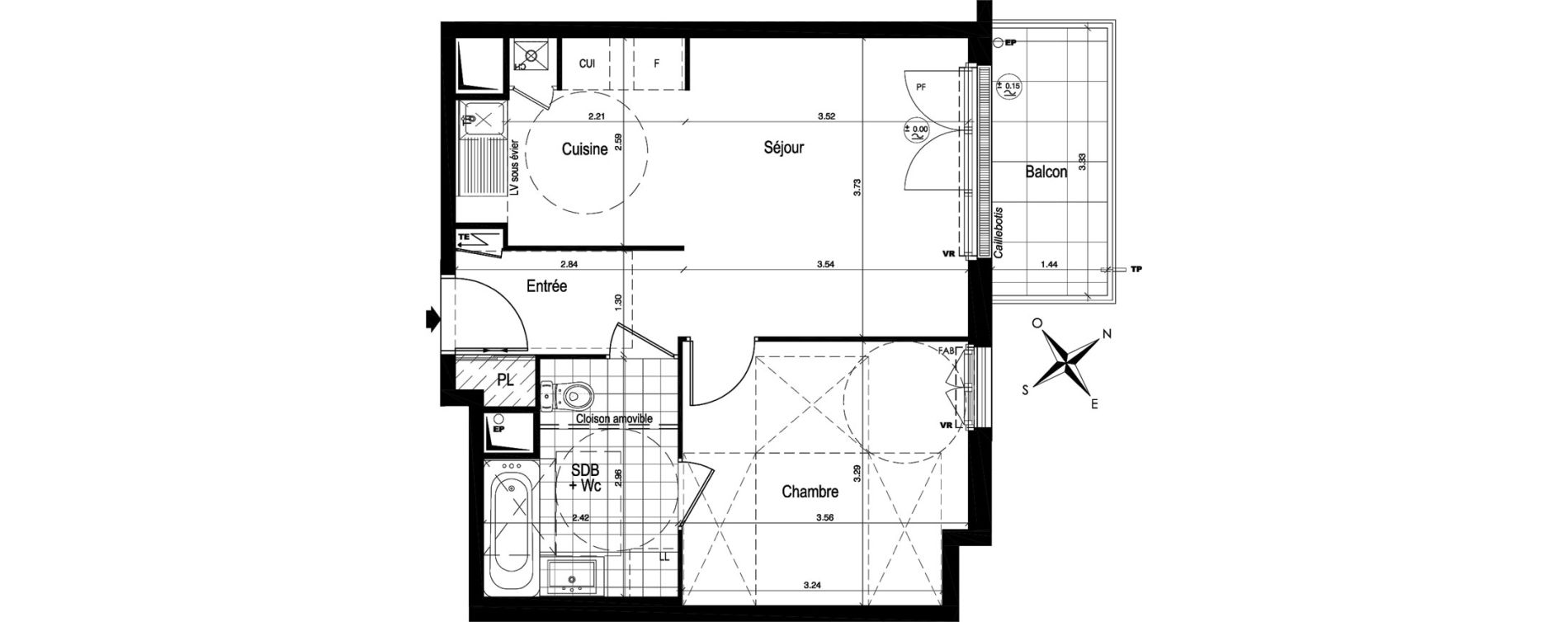 Appartement T2 de 41,73 m2 au Blanc-Mesnil Centre