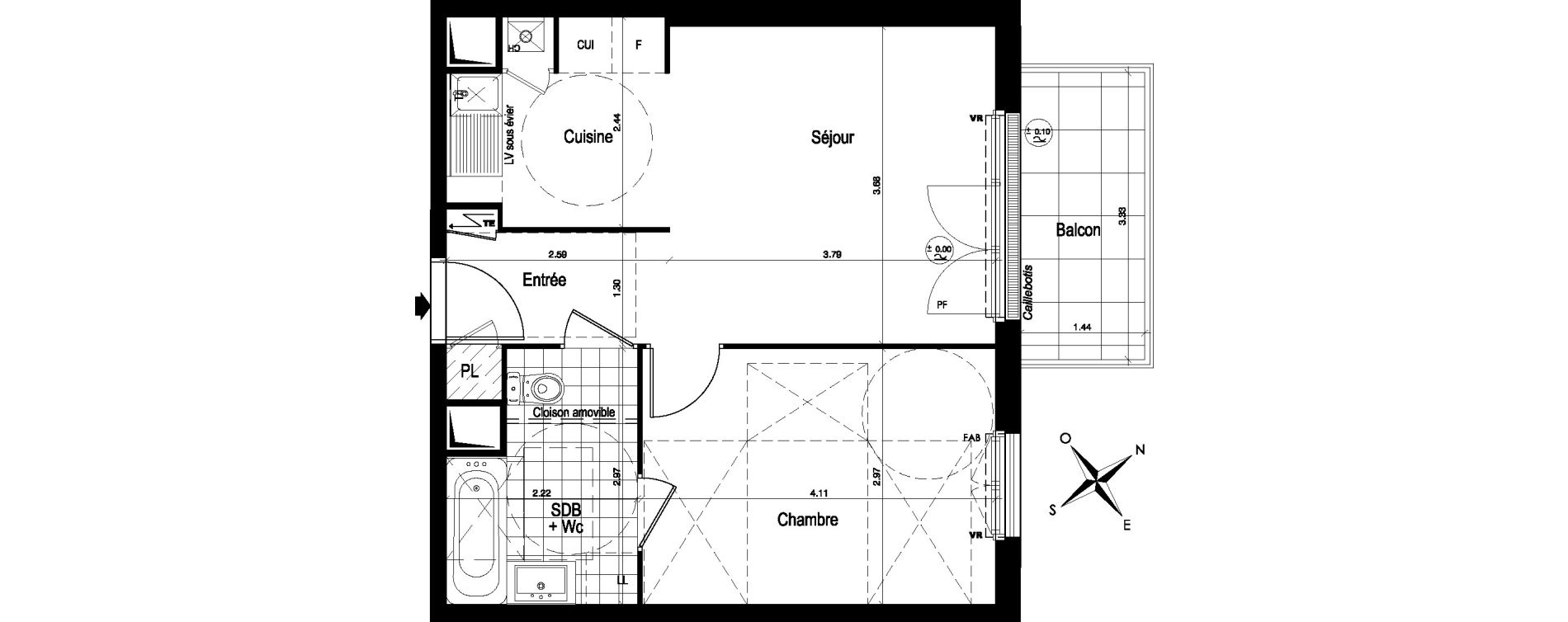 Appartement T2 de 41,33 m2 au Blanc-Mesnil Centre