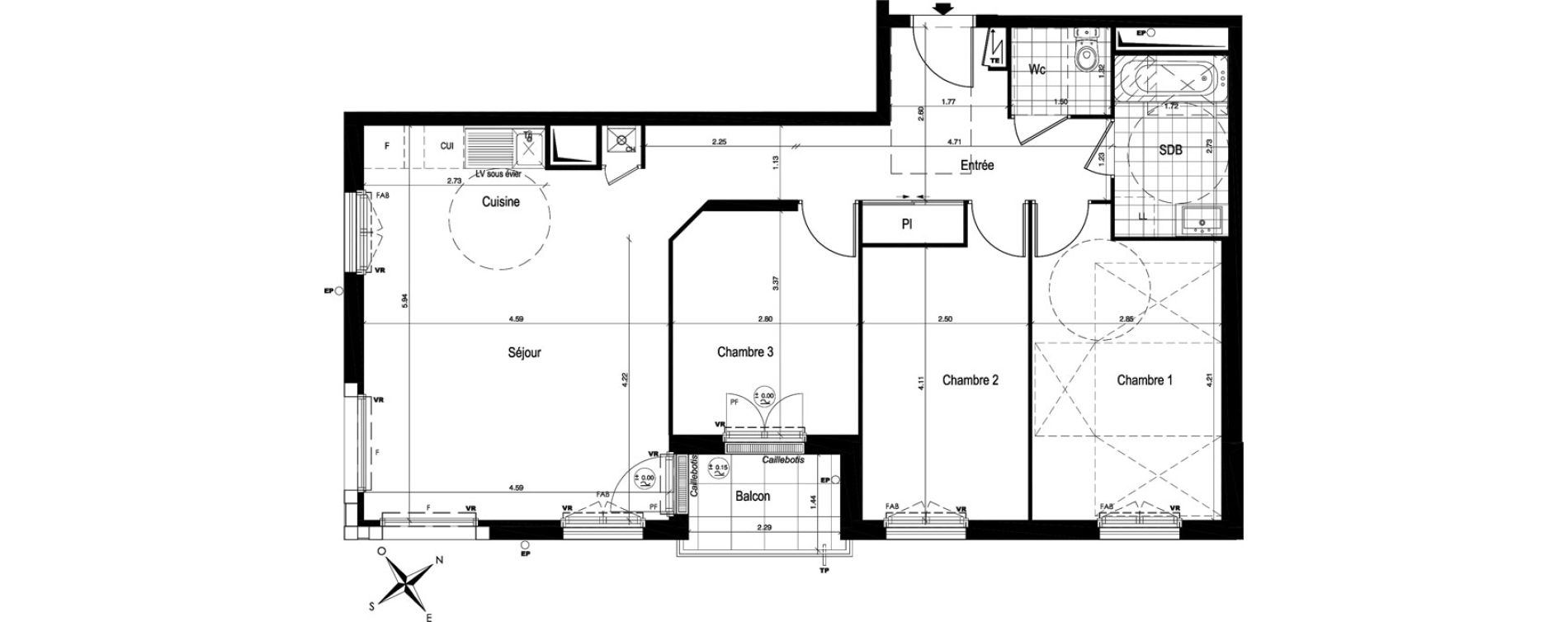Appartement T4 de 77,45 m2 au Blanc-Mesnil Centre