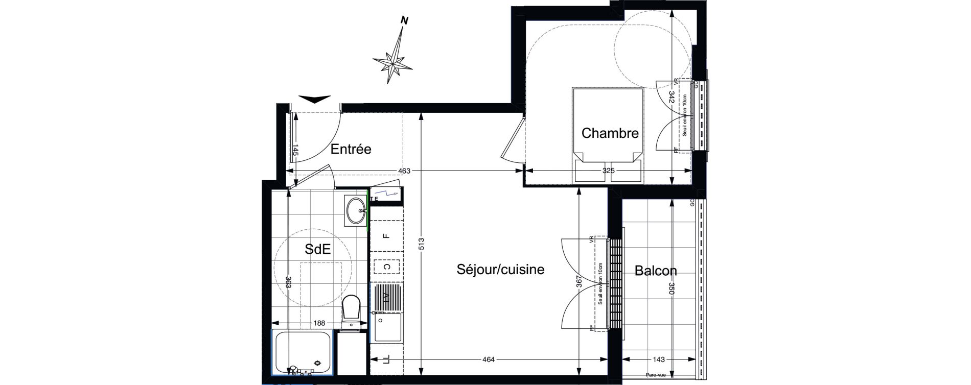 Appartement T2 de 40,53 m2 au Blanc-Mesnil Gare