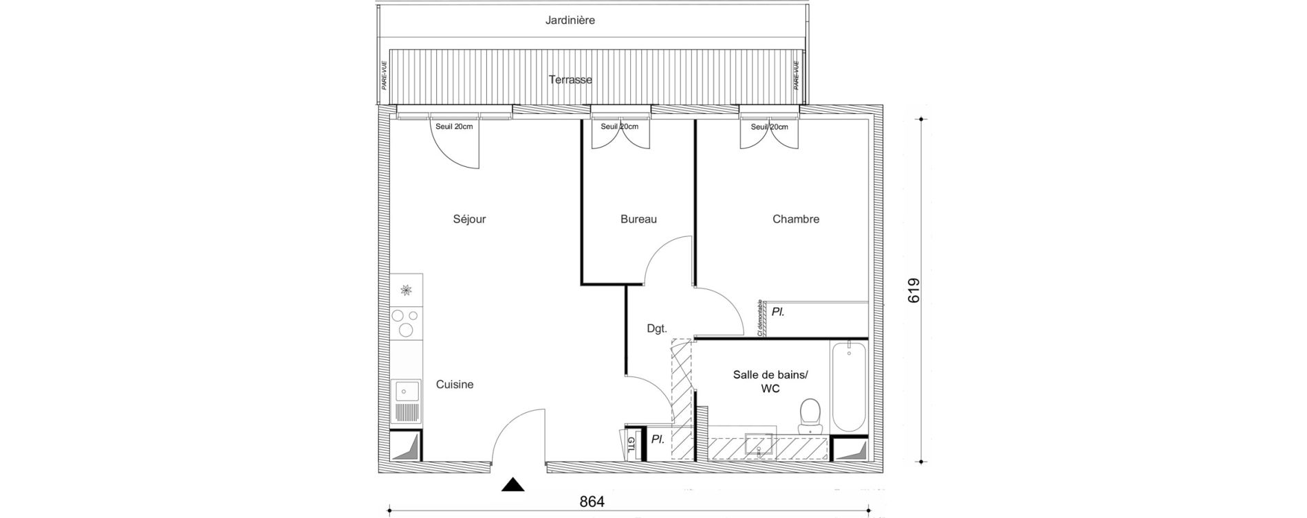 Appartement T2 bis de 51,51 m2 au Blanc-Mesnil Centre