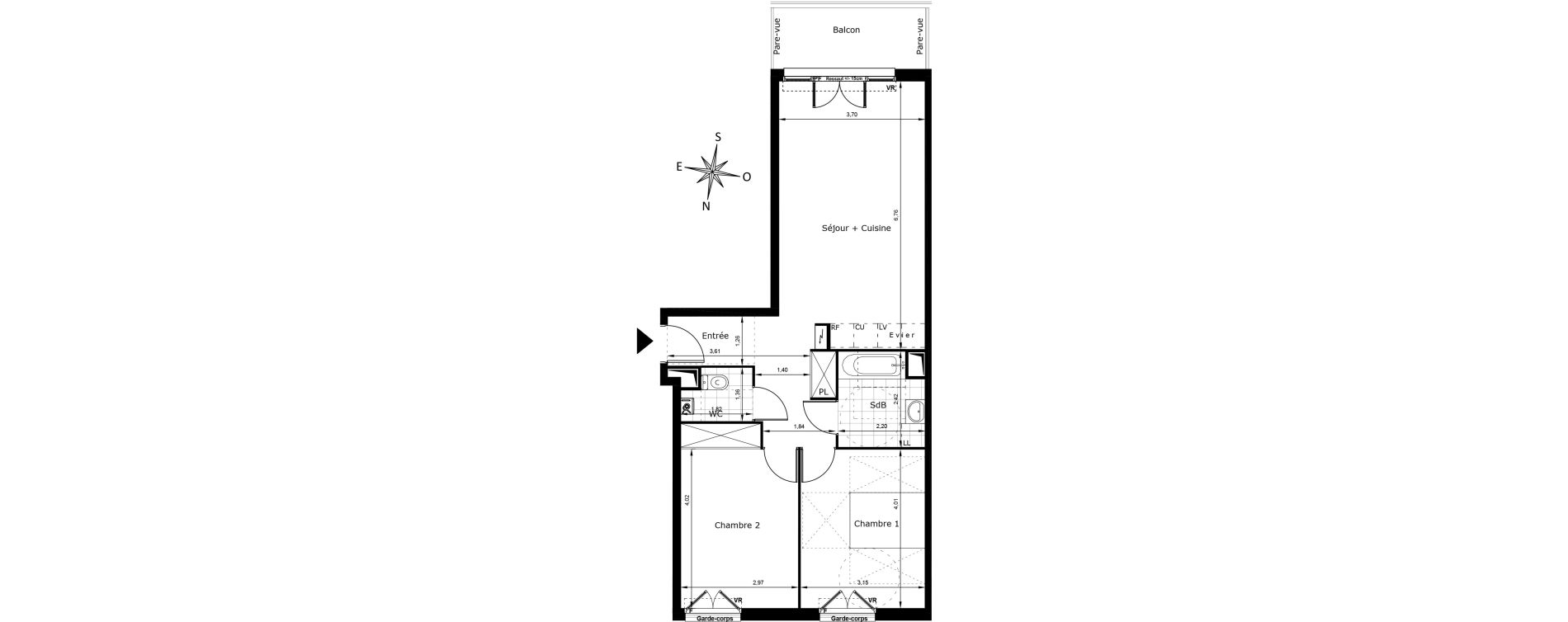 Appartement T3 de 66,00 m2 au Blanc-Mesnil Centre