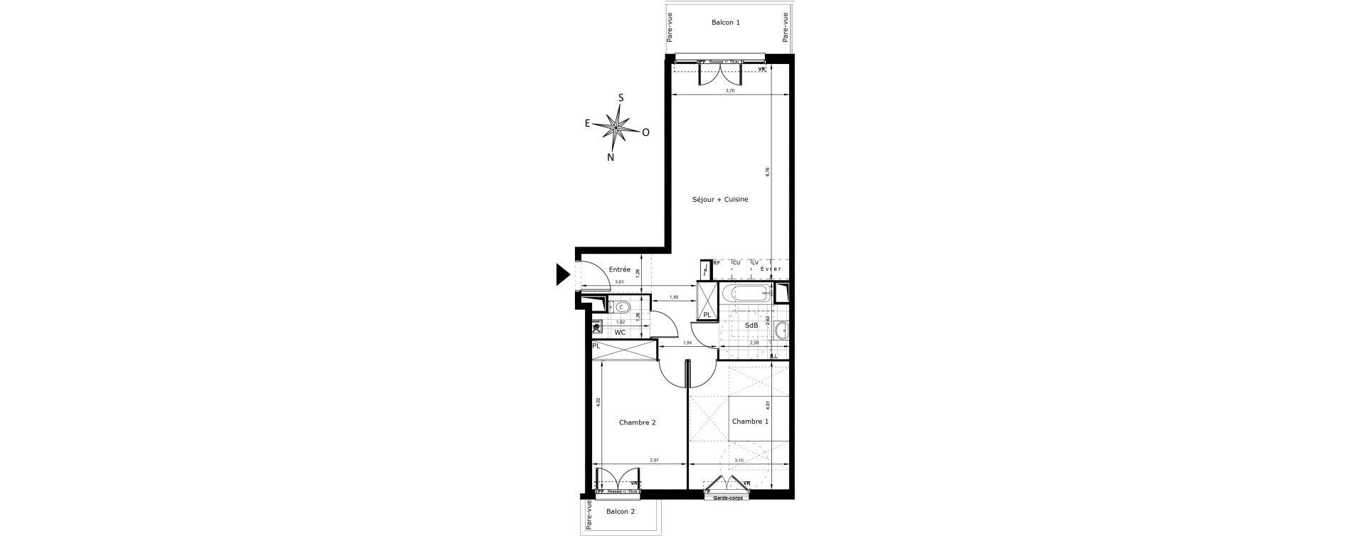 Appartement T3 de 66,00 m2 au Blanc-Mesnil Centre