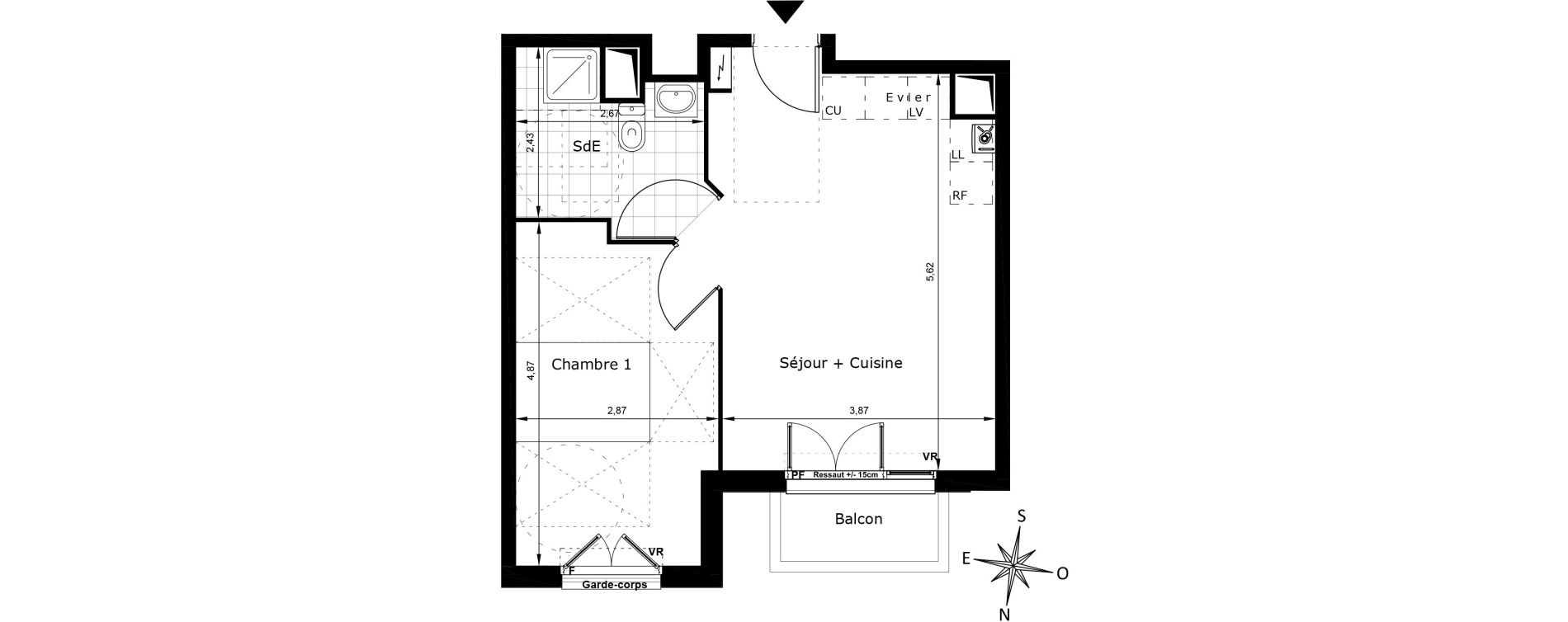Appartement T2 de 41,31 m2 au Blanc-Mesnil Centre