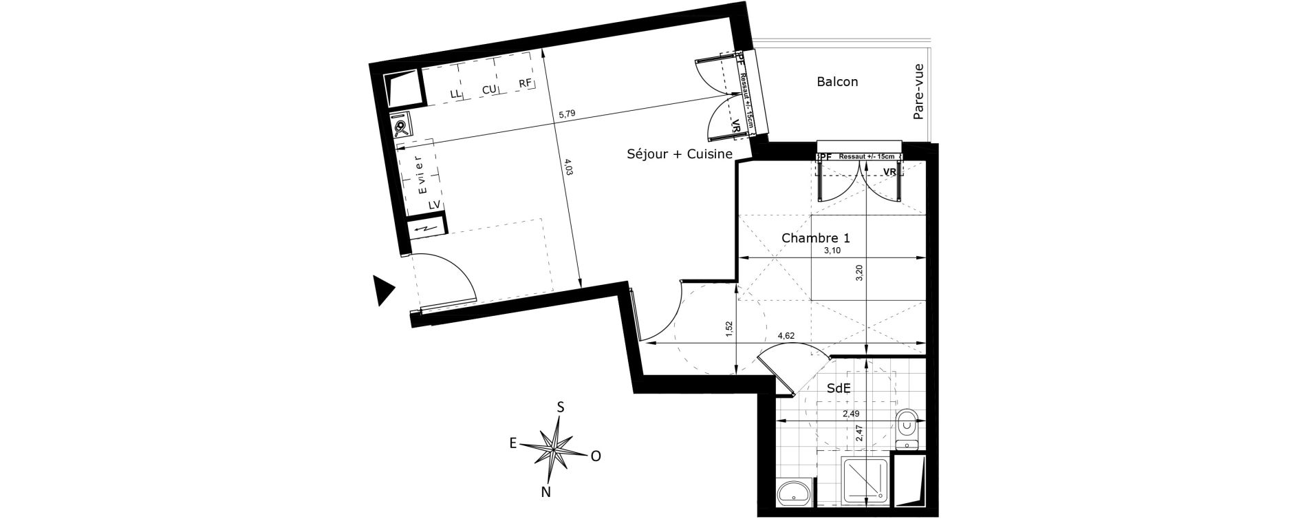 Appartement T2 de 40,37 m2 au Blanc-Mesnil Centre