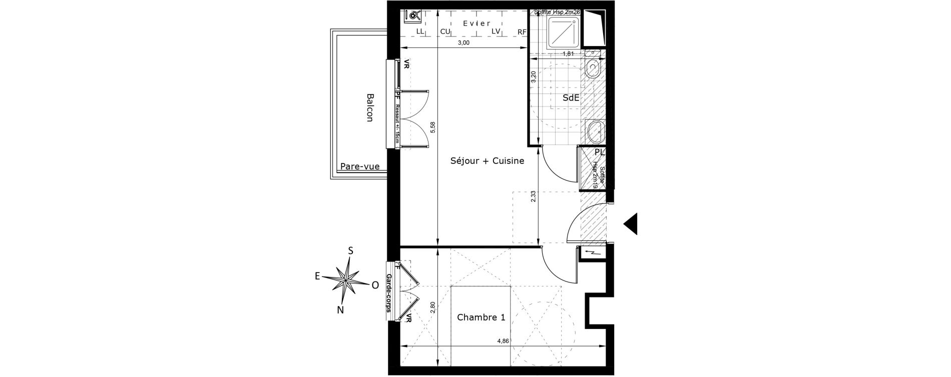 Appartement T2 de 39,21 m2 au Blanc-Mesnil Centre