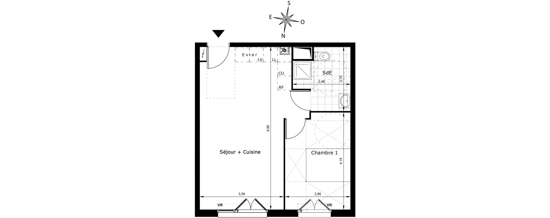 Appartement T2 de 43,50 m2 au Blanc-Mesnil Centre