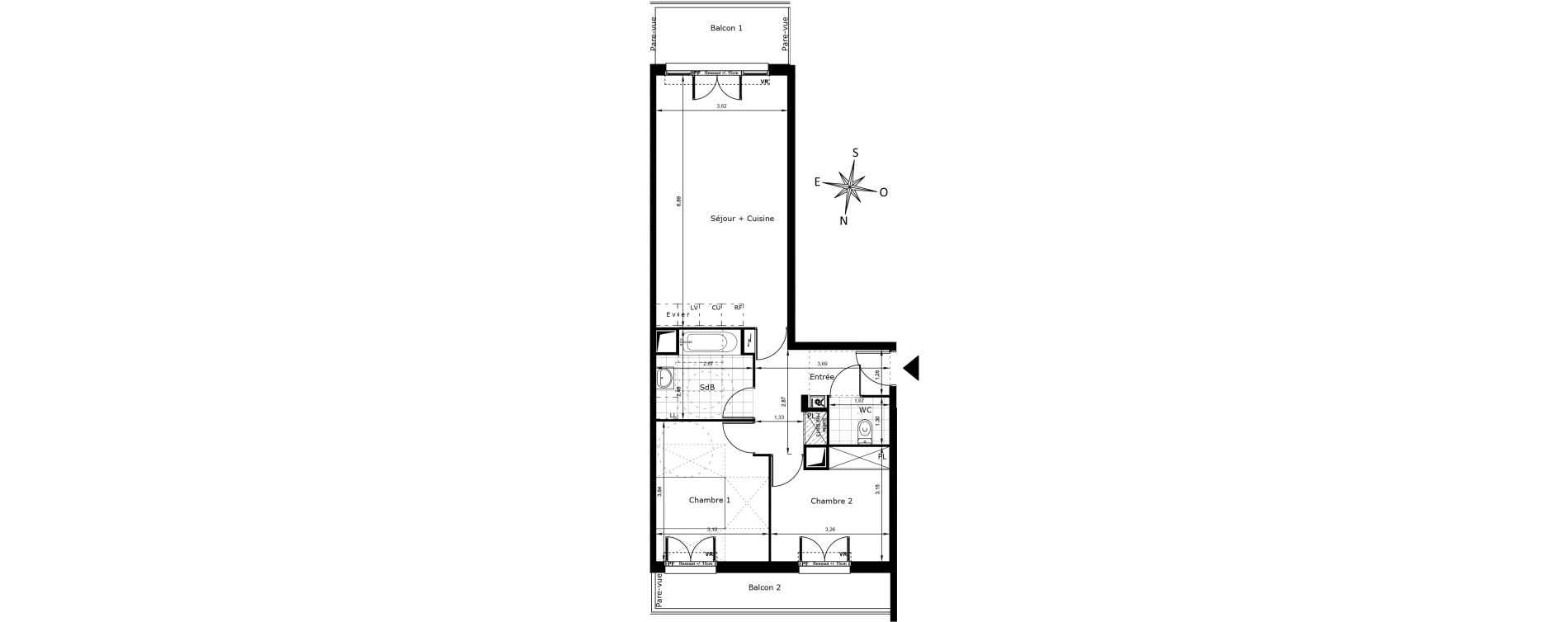 Appartement T3 de 62,09 m2 au Blanc-Mesnil Centre
