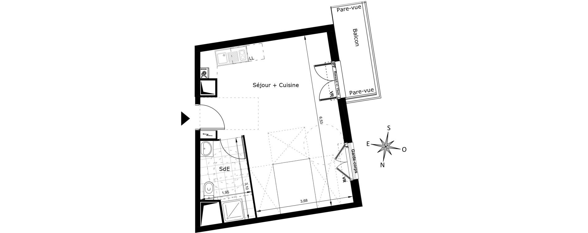 Appartement T1 de 33,22 m2 au Blanc-Mesnil Centre