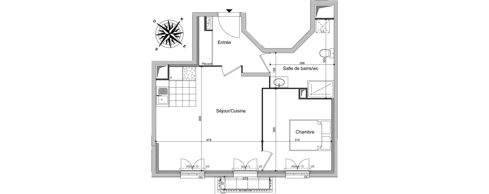 Appartement T2 de 44,88 m2 au Blanc-Mesnil Centre