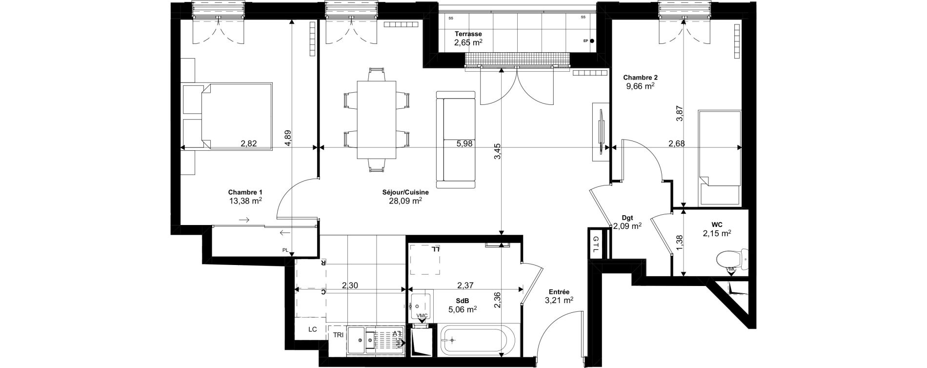 Appartement T3 de 63,64 m2 au Blanc-Mesnil Eiffel